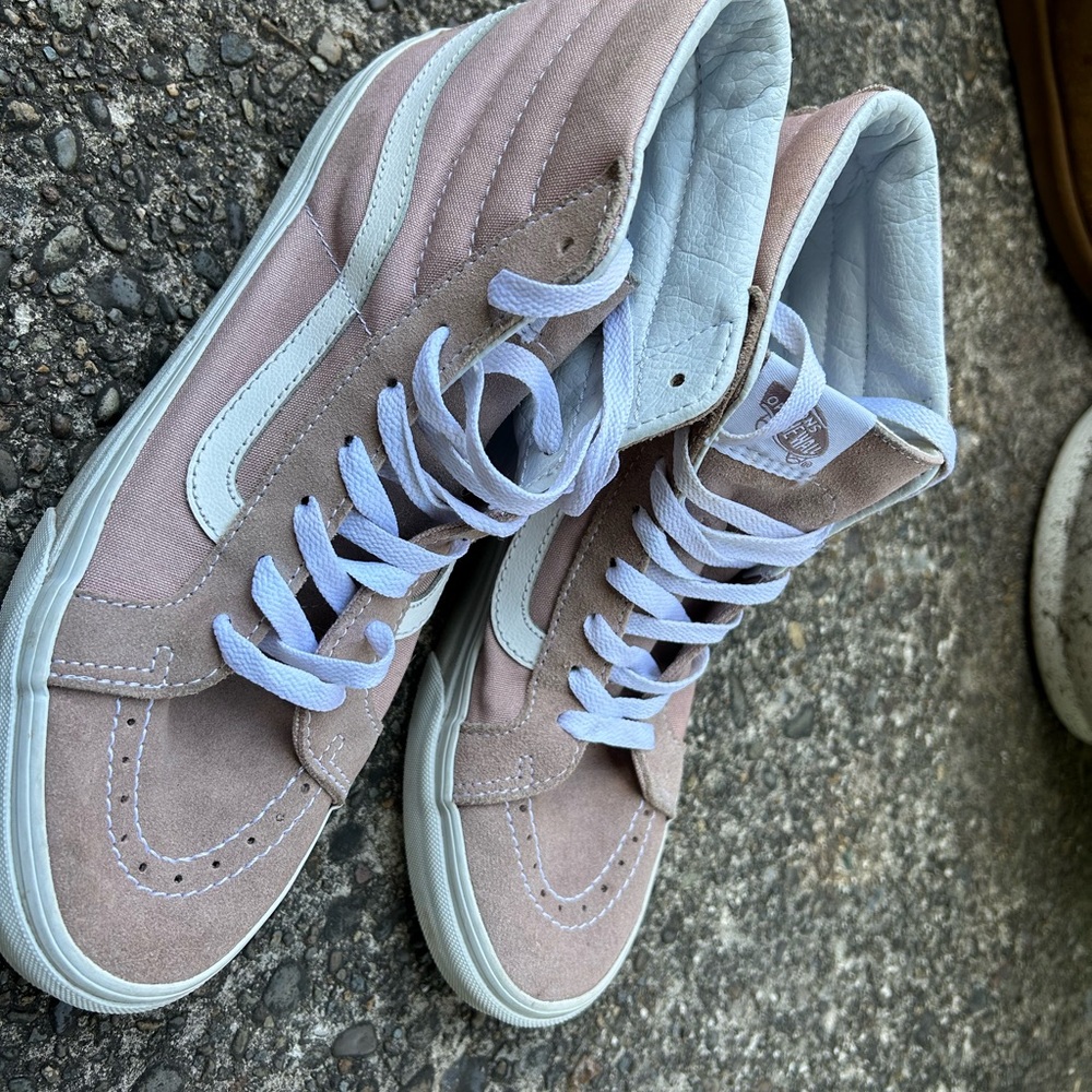 Vans Pink and White High-Top Sneakers